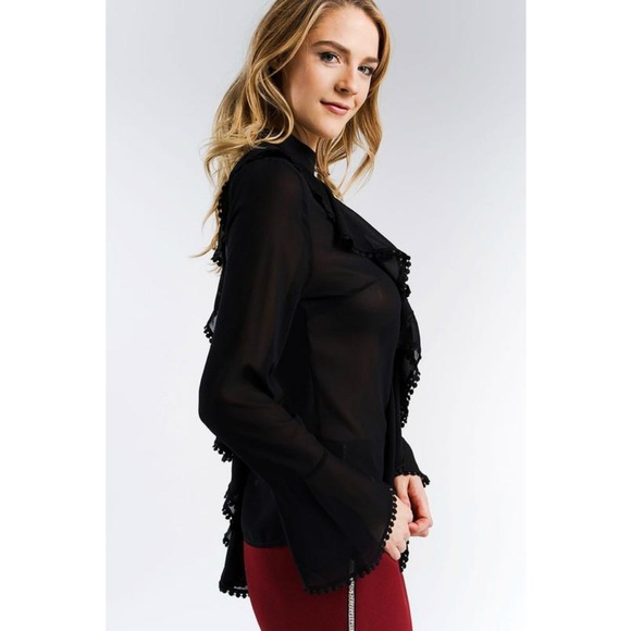 Choker Neck Dotted Lace Trim Blouse - Picture 2 of 3